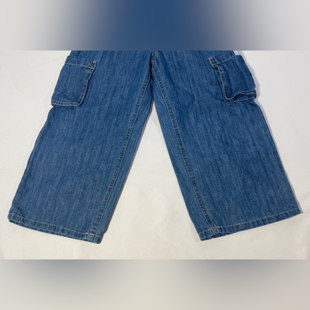Calvin Klein Girls 4T Denim Cargo Pants Elastic Waist Wide Leg Blue Jeans - Picture 3 of 10